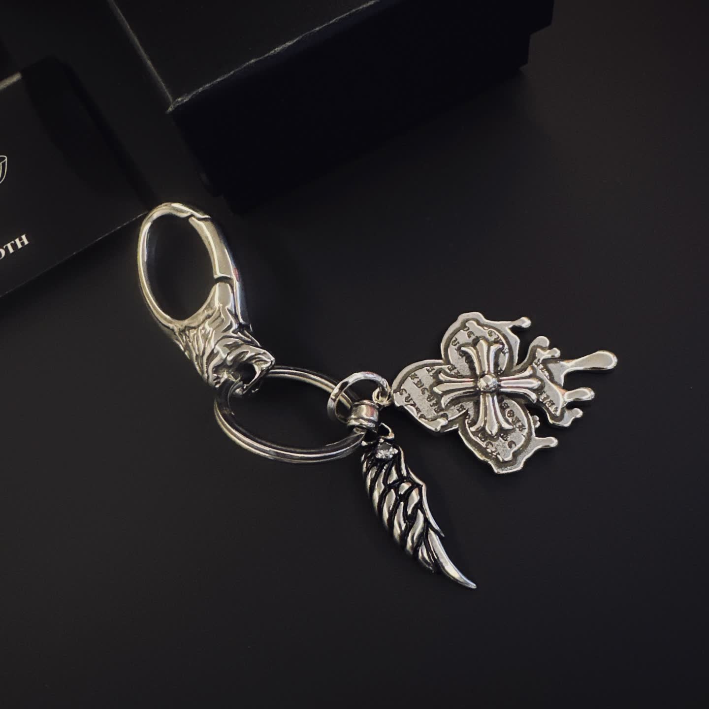 Chrome Hearts Silver Keychain with Wing and Butterfly Charms